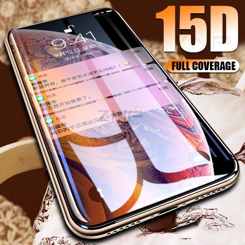 ZNP 15D Gebogene Rand Vollen Abdeckung Screen Protector glas auf die Für iPhone X XS Max XR Screen