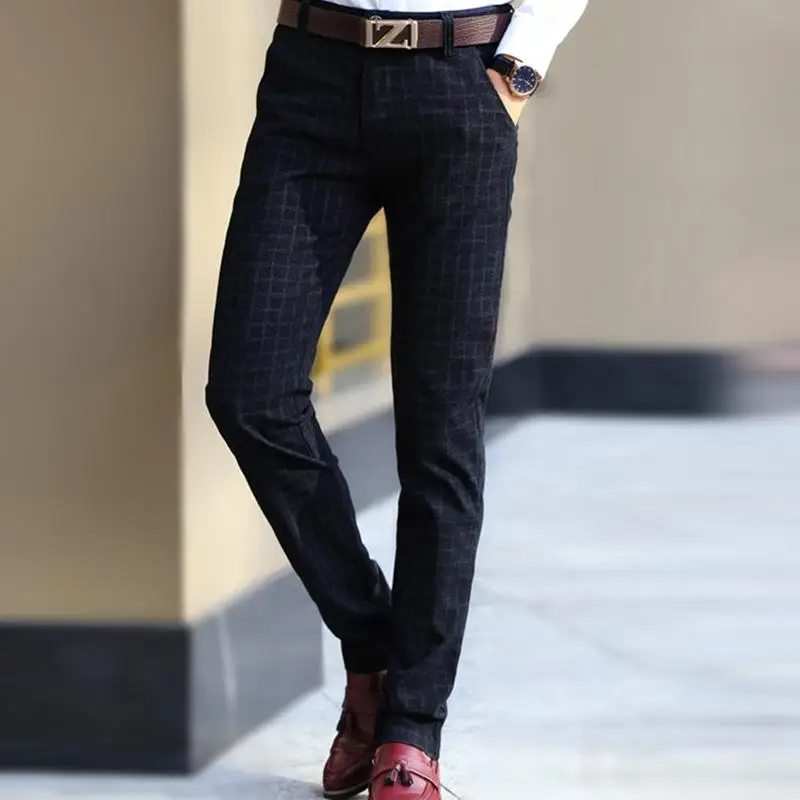 Новые весенние мужские модные деловые повседневные мужские длинные брюки эластичные прямые Формальные Брюки Большие размеры 28-размер 44