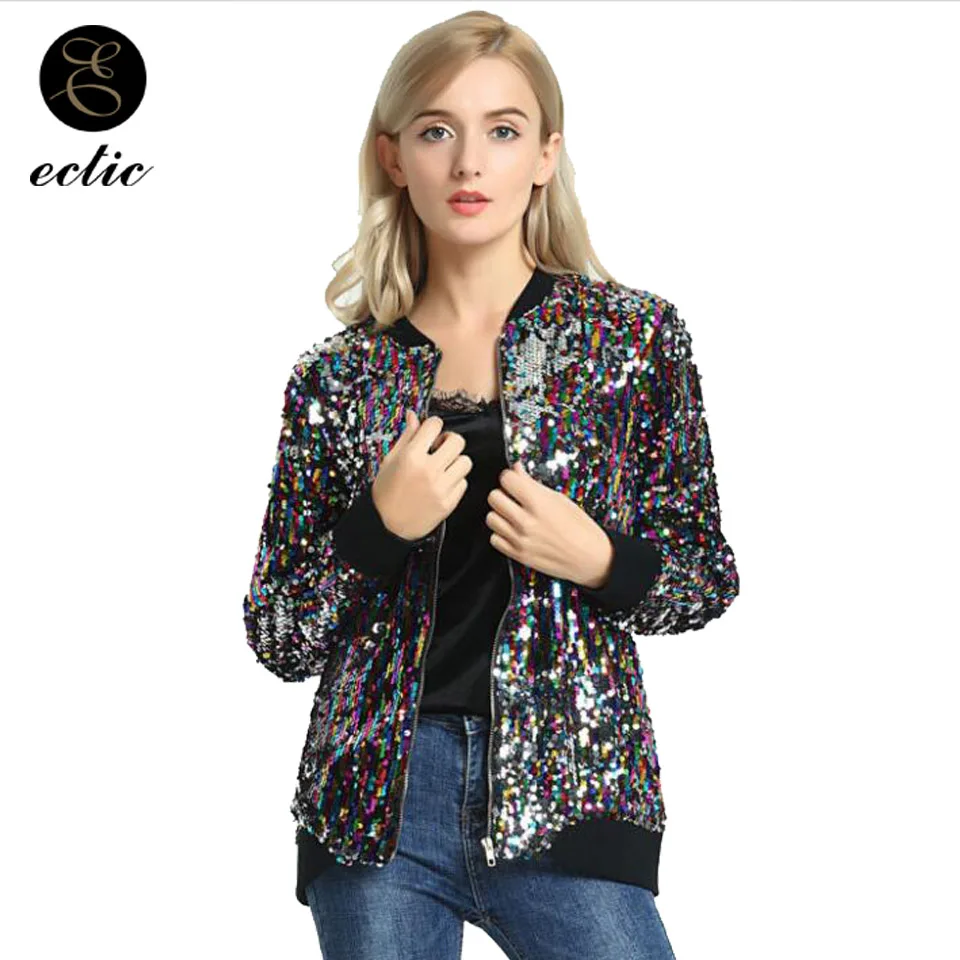 

Sequin Veste Femme Saco De Mujer Winter Bomber College Shrugs Jacket Women Modis Harajuku Punk Rave Kawaii Jacket Holographic