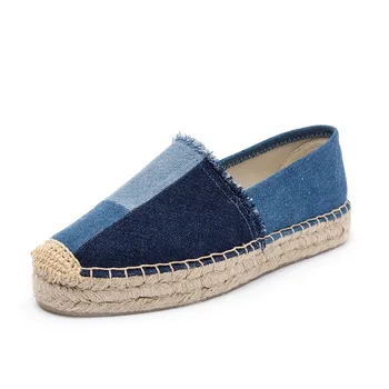 

2019 spring summer women espadrilles slipper shoes denim patchwork design