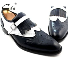 cie Size US 6 14 100 Genuine Calf Leather Men Shoe Handmade Tassels Navy White Leather