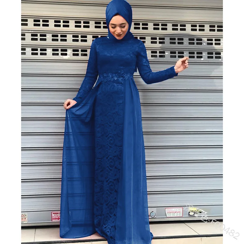 WEPBEL женское кружевное мусульманское абайя мусульманское платье макси с длинным рукавом размера плюс Повседневная соединенная кружевная Абая в Дубае Макси длинное платье