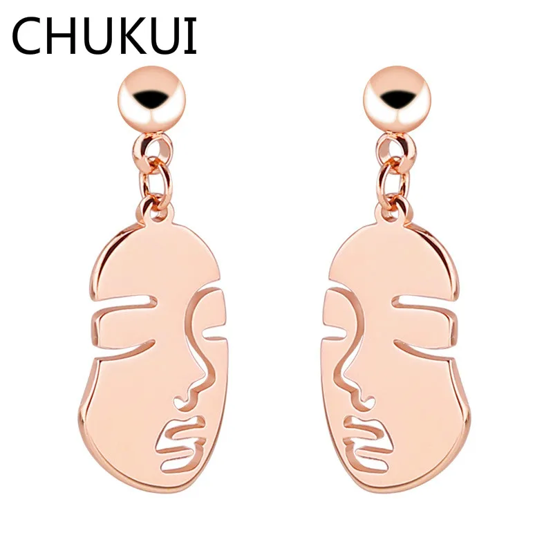 

CHUKUI Custom Wacky Abstract Profile Human Face Earrings Stainless Steel Unique Design Girls Statement Drop Earrings Gold Silver