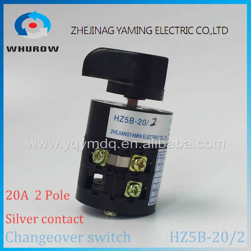

Rotary switch HZ5B-20/2 changeover cam combination switch Ith 20A Ui 500V 50Hz 3 position 2 pole 6 terminal sliver point contact