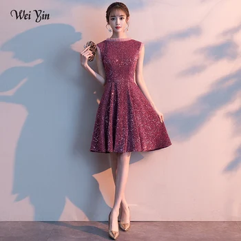 

wei yin Elegant Cocktail Dress O-neck Sleeveless A-line Pattern Illusion Knee-length Party Formal Dresses Robe De Soiree WY1719