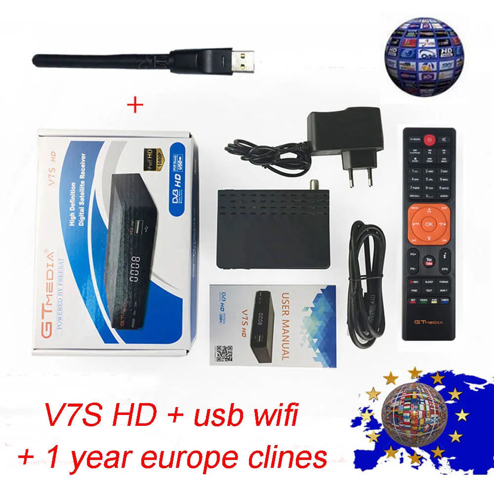 Горячая DVB-S2 Freesat V7 hd с USB wifi FTA ТВ ресивер gtmedia v7s hd power by freesat поддержка Европы cline сетевой обмен - Цвет: v7s wifi cccam