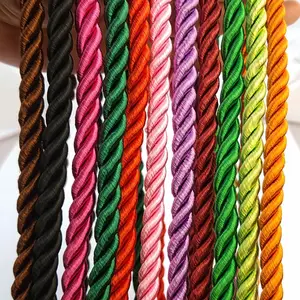 59 Feet 5mm Twisted Cord Rope Twisted Silk Ropes 3-Ply Decorative Rope  Polyester Twine Cord Satin Shiny Cord String Dark Gray