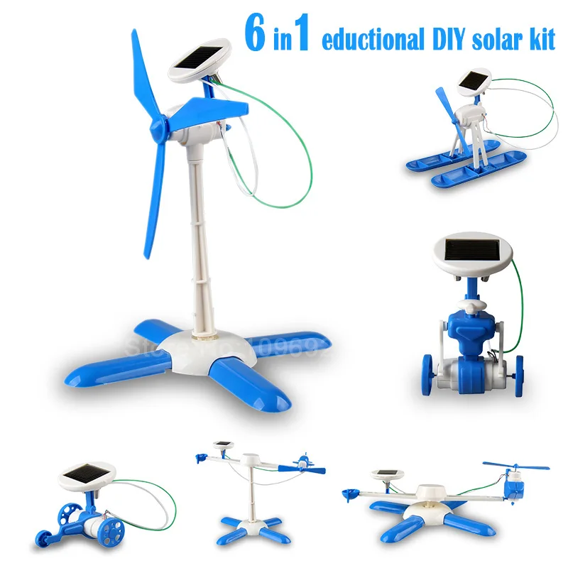 6in1 education DIY solar kit solar robot solar wheeler helicopter plane airboat solar windmill drive