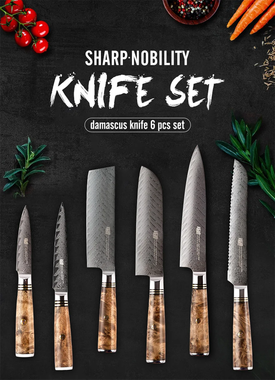 Luxury Chef Knives set AUS-10 Damascus Steel Knife
