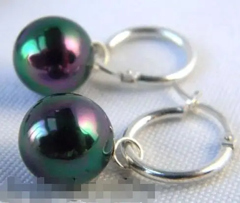 

Free Shipping >>>> 12mm Black Round Shell Pearl Silver Hoop