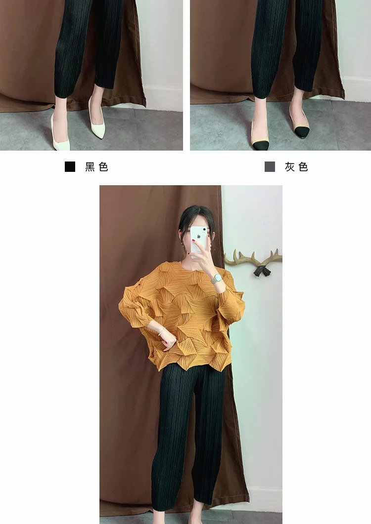 Большие размеры, футболки, осенние женские, большие, эластичные, Miyake, плиссированные, с круглым вырезом, однотонные, свободные безрукавки для женщин, 45-75 кг