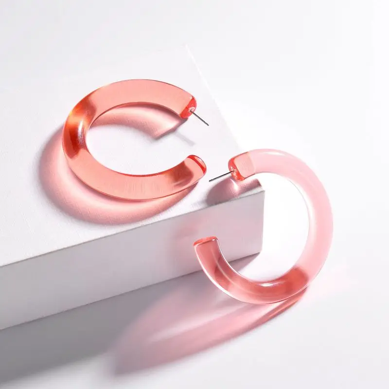 

Acetate Acrylic Spring Summer Bright Color Transparent Resin Circle Earring Thick C Shape Earrings for Women KS-2019 Earrings