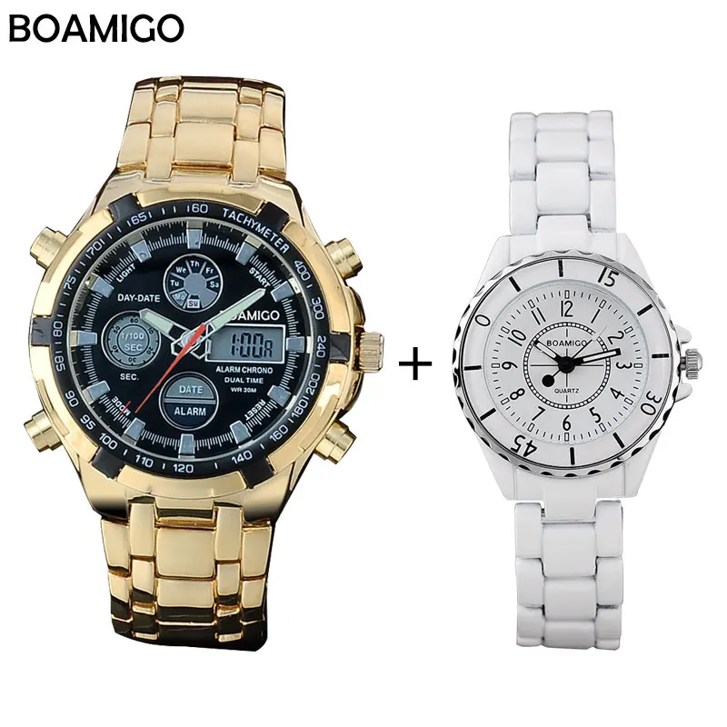 

BOAMIGO Top brand men sports watches lover watches set fashion casual quartz watch steel wrist watches Relogio Masculino