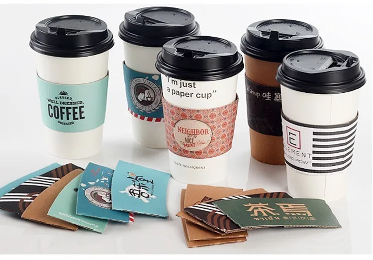 Пользовательские бумажные стаканчики рукава утолщаются цвет печати сок чай чашки рукав кофе магазин ресторан бар индивидуальные с собственным логотипом поставщика