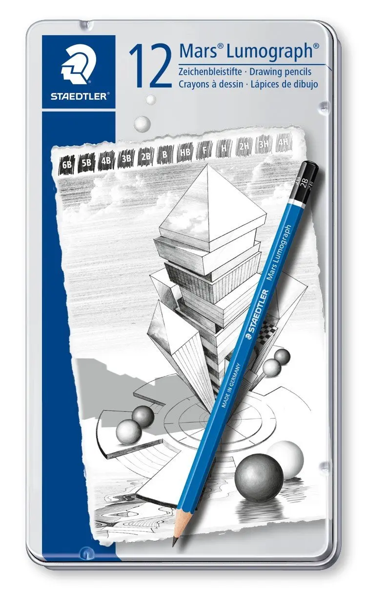 STAEDTLER lumographic, графитовый карандаш, Премиум качество, карандаш для рисования, Марс, жестяной набор, Небьющийся грифель, 12 градусов, 100, G12