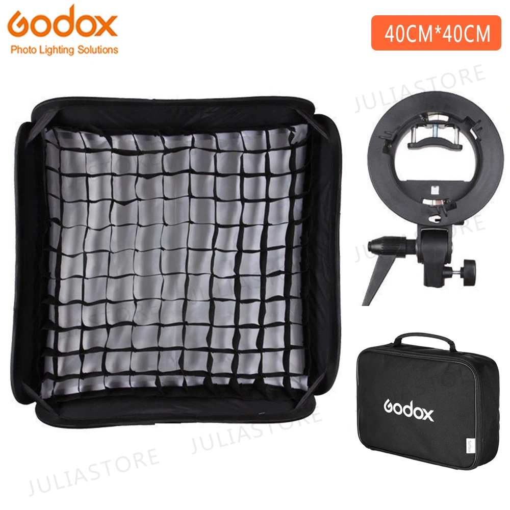 Godox Ajustable Flash Softbox 40 x 40cm with Bowens Mount S-type Bracket + Honeycomb Grid Kit for Speedlite Shooting | Электроника
