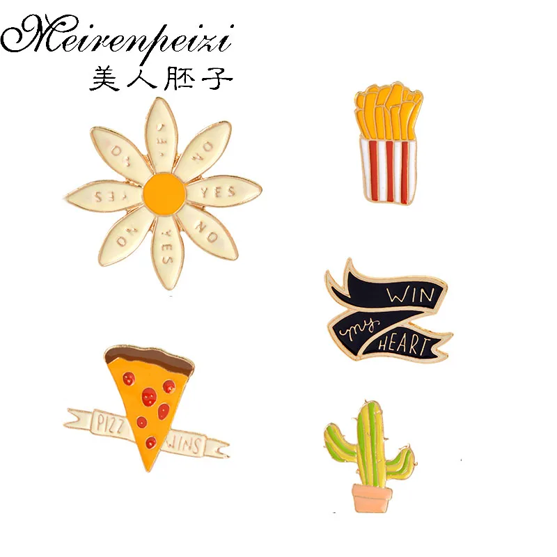

Enamel Brooches Pins Flower Cactus French fries Pizza Scarf Brooch for Women Lapel Pin Badges Backpack Hat Accessories Jewelry