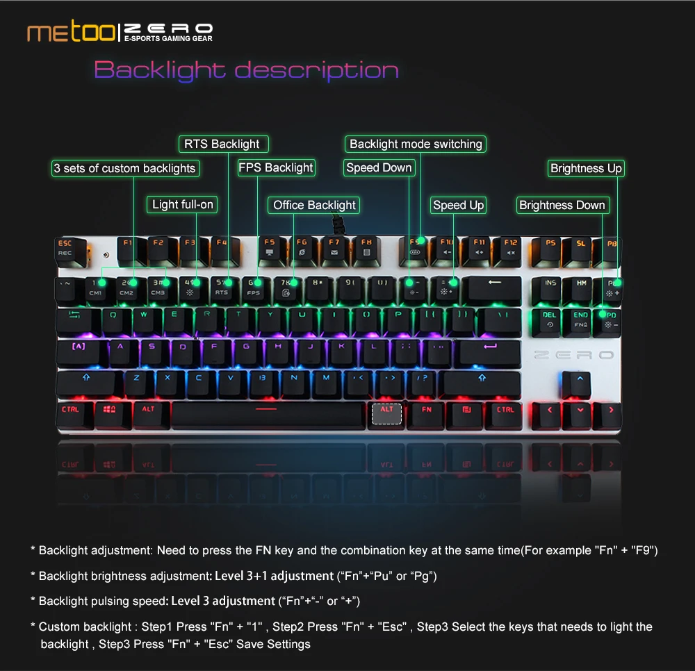 Metoo Edition Mechanical Keyboard 87 keys 104keys Blue Switch Red Switch Gaming Keyboards for Tablet Desktop Russian sticker