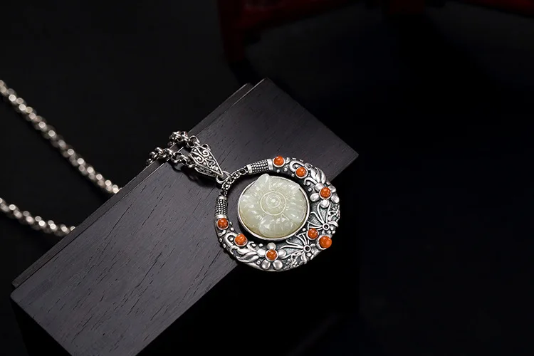 Uglyless Настоящее серебро 925 пробы этническое ожерелье в виде цветов ручной работы для женщин натуральный нефрит цветочные ожерелья без цепочки Агат