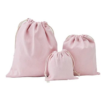 

3pcs Pink Storage Bag Practical Simple Canvas Cotton Drawstring Bag Simple Storage Bag Organizer For Clothes Jewelry Candies