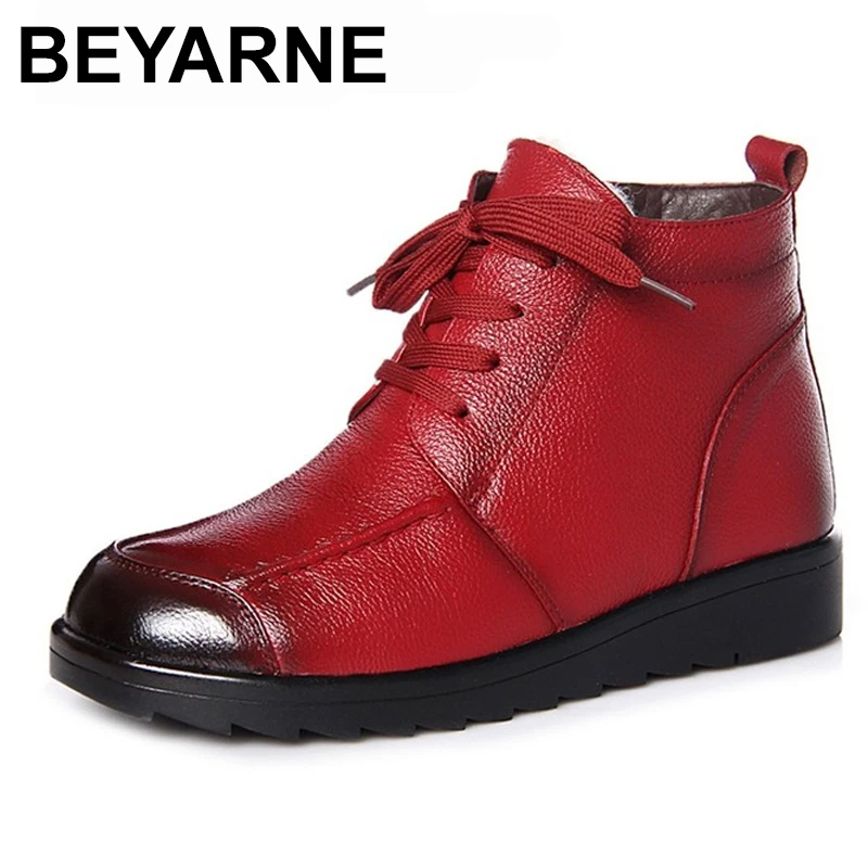 BEYARNE/2018 женские ботильоны из натуральной коровьей кожи Зимние ботинки на