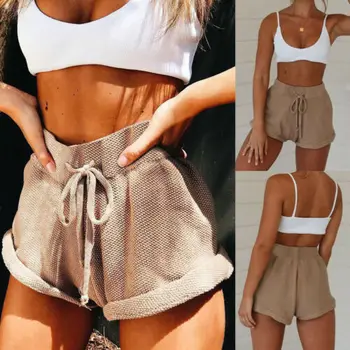 

Fashion Newly Women Beach Casual High Waisted Shorts Mini Slim Summer Lapel Drawstring Loose Shorts Hot Mini