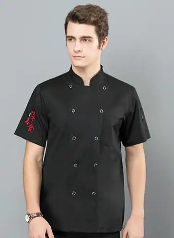 Maleblack Мужская Рабочая одежда шеф-повара с короткими рукавами, дышащая тонкая форма для кухни, Женский обеденный комбинезон для ресторана с фаст-фуд H2082 - Цвет: Maleblack