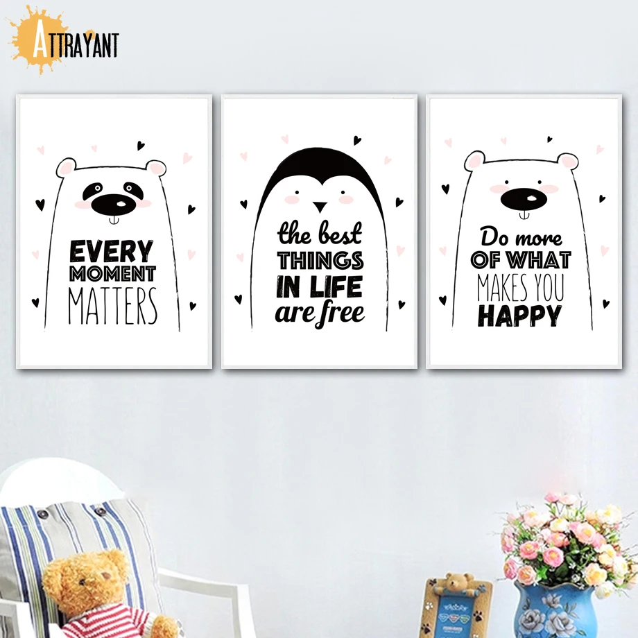 Kartun Kelinci Panda Bear Cat Quotes Dinding Seni Lukisan Kanvas