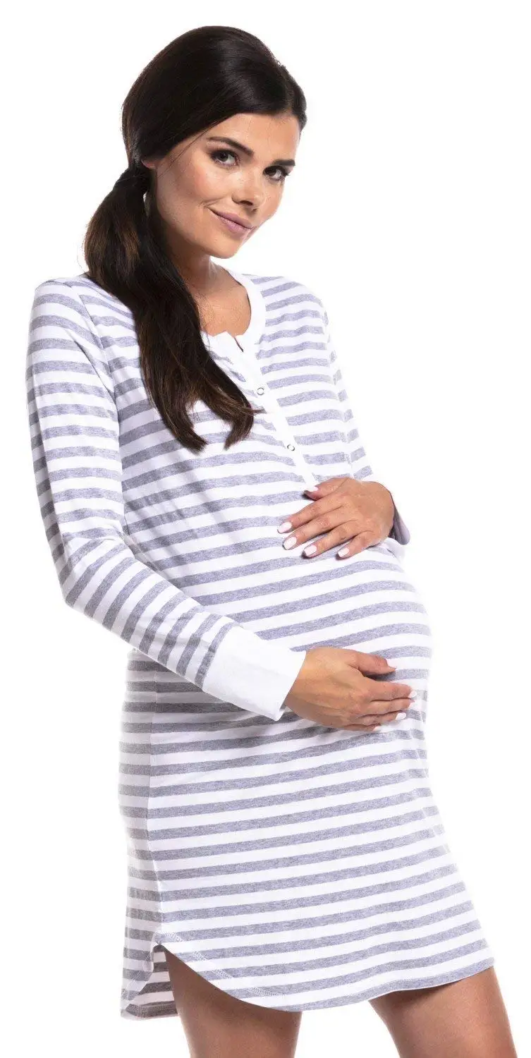 Striped Maternity Robe Pregnant Long Sleeve Labor Delivery Nursing Hospital Gowns Nursing Nightgown for Breastfeeding Sleepwear