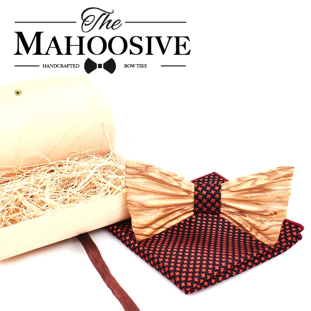 

Mahoosive New 3D Design Mens Pocket Square Bow Tie Set Wood Tie Gravatas Bowties Wedding Business Suit Wooden Bow Ties Hankies