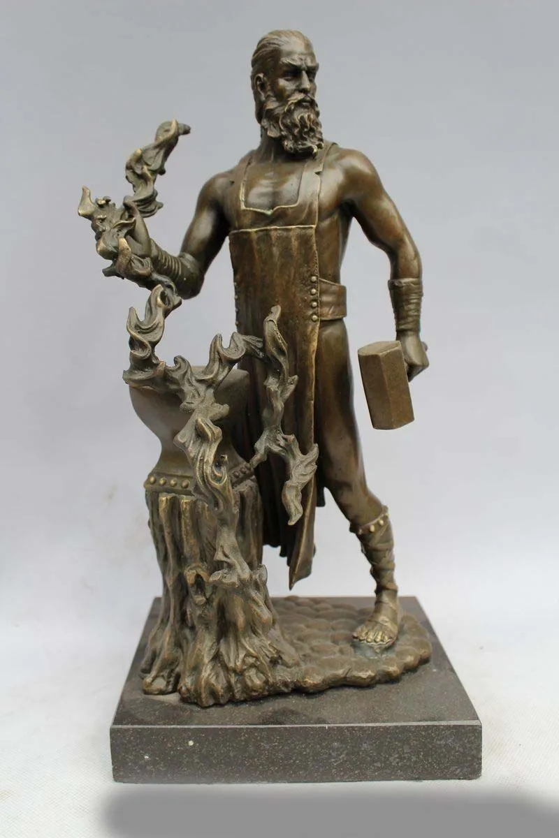 

14"China Western Pure Bronze Copper Marble Art Men Blacksmith Statue