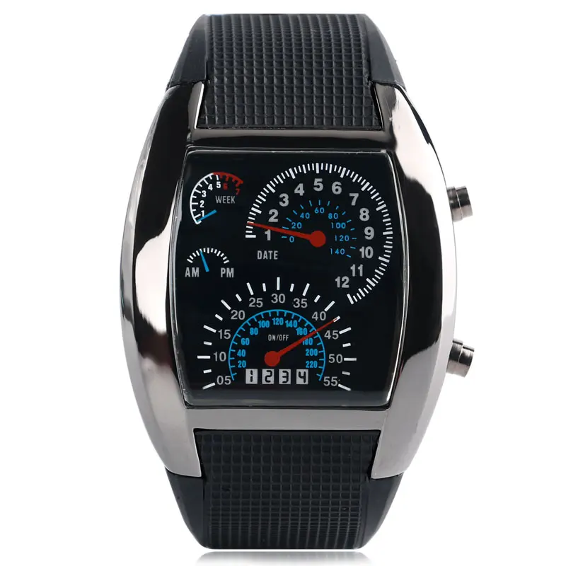 

Blue&White LED Lighting Men Watches Digital Dial Display Males Wrist Watch Rubber Silicone Band Pin Buckle Speedometer