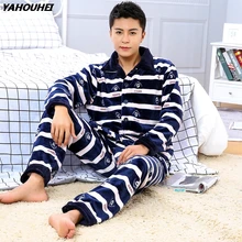 Зимние толстые теплые фланелевые повседневные клетчатые Пижамные комплекты для мужчин с длинным рукавом коралловый бархатный кардиган Пижама Мужская одежда для сна домашняя одежда