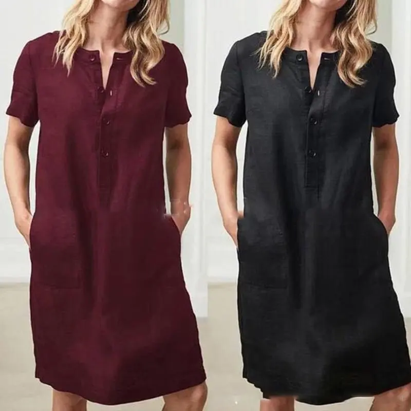 Summer Linen Dress 2019 Celmia Women Tunic Top Short Sleeve Shirt Button Female Vintage Casual Sundress Sarafans Vestidos S-5XL