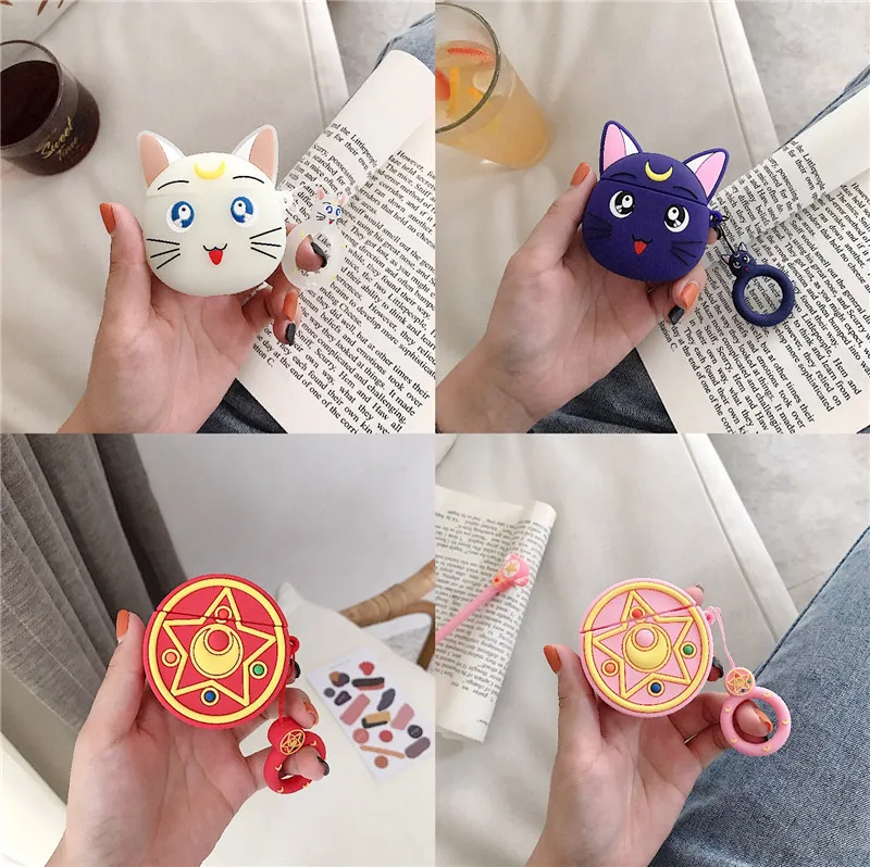 

Card Captor Sakura Sailor Moon Cosplay Keychain Keyring Silicon Airpods Bluetooth Headphones Charger Box Cover Accessory