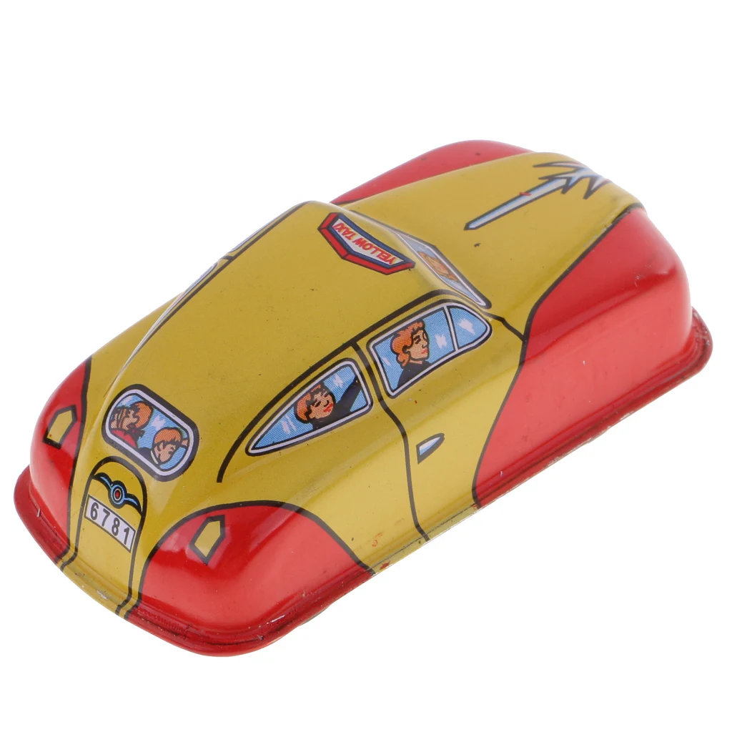 Vintage Tin Wind Up Toys Blue Taxi Car Model with Wind Up Key Collectible Toys Gifts