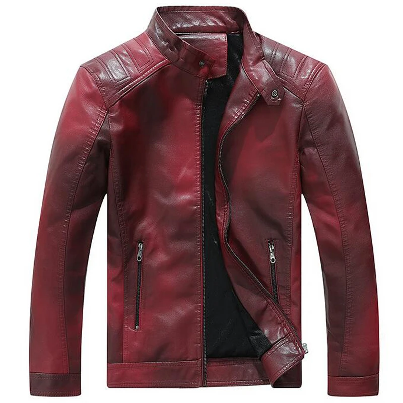

Gradient Color PU Leather Jacket Men Casual Fashion Gothic Motorcycle Biker Punk Stand Collar Fleece Leather Coats jaqueta couro