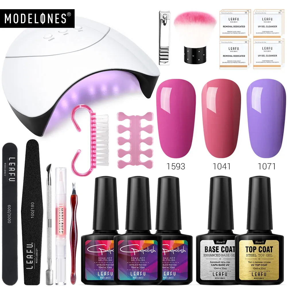 

Modelones 36W Led Lamp Nail Art Tools Set Smart Sensor UV Lamp Nail Dryer Semi Permanent Gel Polish Base Top Coat Nail Art Kits