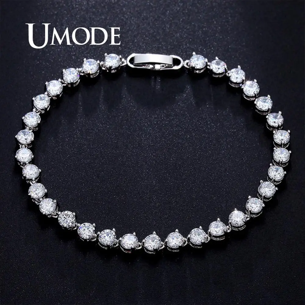 Женские теннисные браслеты UMODE с прозрачным круглым кубическим цирконием
