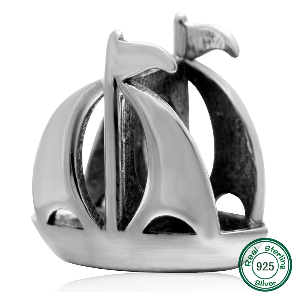 Authentic 925 Sterling Silver Sailboat Charm Bead fit for Pandora Bracelets Necklaces