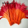 Plumes de coq avec fond orange, plumes de poulet teintées à deux tons, vente en gros, 100, plumes rouges pour décoration de carnaval ► Photo 3/4