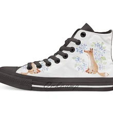 Лисичка и Голубая Гортензия дизайн дышащая Повседневная Высокая Топ на шнуровке холщовая обувь кеды