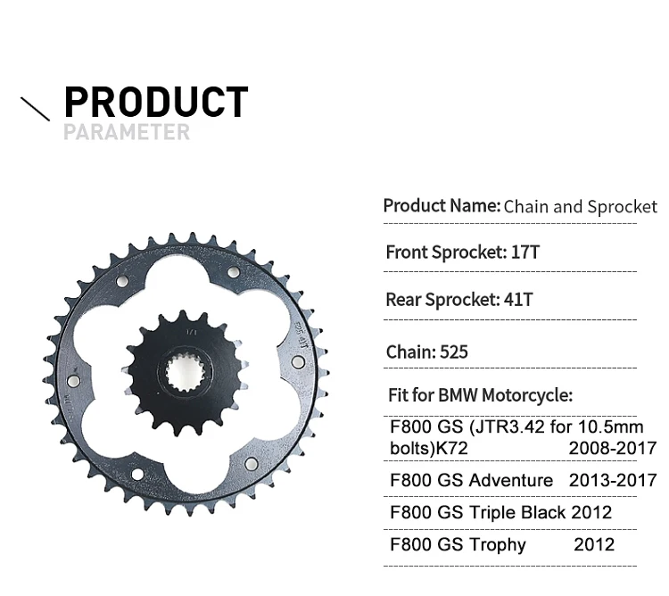 525 17 т 41 Т приводная цепь мотоцикла и Передняя Задняя звездочка комплект для BMW F800 GS Adventure/F800GS тройной черный/F 800 трофей
