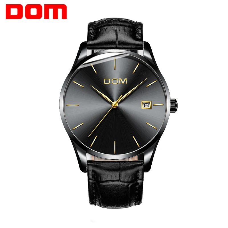

DOM Watches Men Top Luxury Brand Quartz Male Watch Fashion Casual Waterproof Leather Strap Black Wrist Watch Hot M-11BL-1M