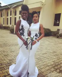 Белое платье подружки невесты в стиле русалки 2019 без рукавов длиной до пола африканские женские свадебные Дешевое платье для вечеринки Maif