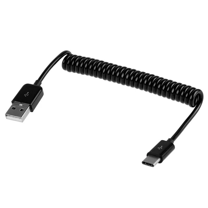 

USB Type C Coiled Spring Cable For Samsung Galaxy S10 S9 S8 Plus Fast Charging USB-C Retractable Extension Charger Cable Cord