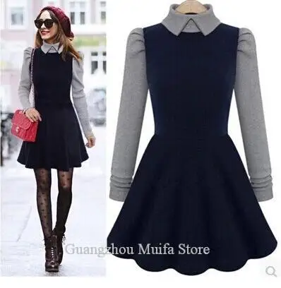 2015Women's clothg cultivate one's morality show thbase new fund autumn wters is a-le Long sleeve knit dress | Женская одежда