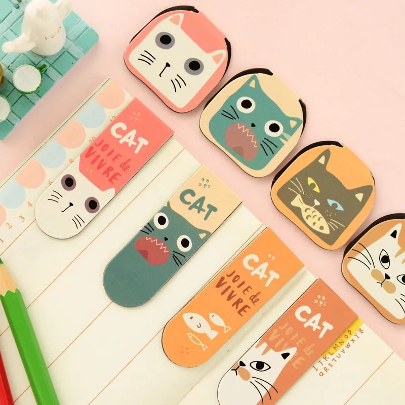 

2 Pcs/set Cute Cartoon Kawaii Colourful Little Cat Stationery Magnetic Bookmark For Books Mark Clips Office Kids School Supplies