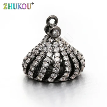 

14*13mm High Quality Brass Cubic Zirconia Tassel Caps Connector Charms, Mixed Color, Hole: 1mm, Model:VM19