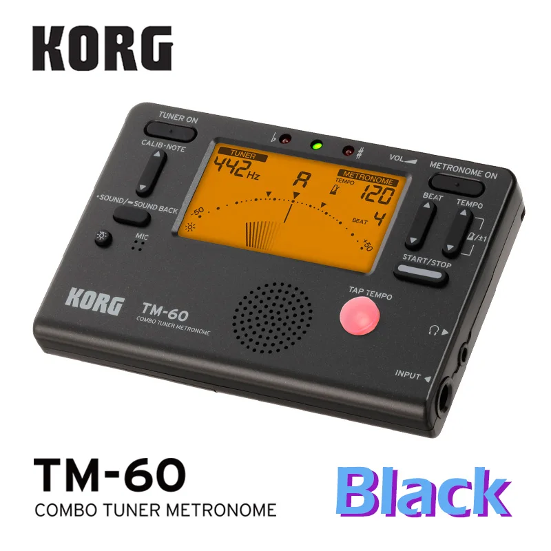 KORG TM60 TM60C тюнер метроном ветер/гитара/укулеле/саксофон/скрипка/тюнер для флейты Универсальный метроном(CM300 можно выбрать - Цвет: TM-60-Black